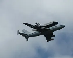 Enterprise flies over the Hudson River